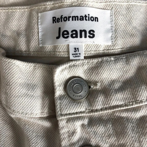 Reformation Amy Button Fly High Rise Cutoff Denim Shorts in Bone - Picture 6 of 8